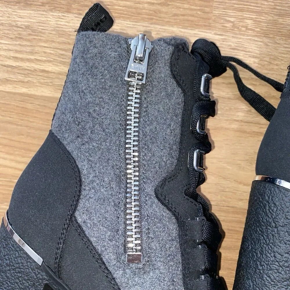 DKNY Womens Toia Lace-Up Zip Block heel platform Booties Grey Black Size 9.5 M